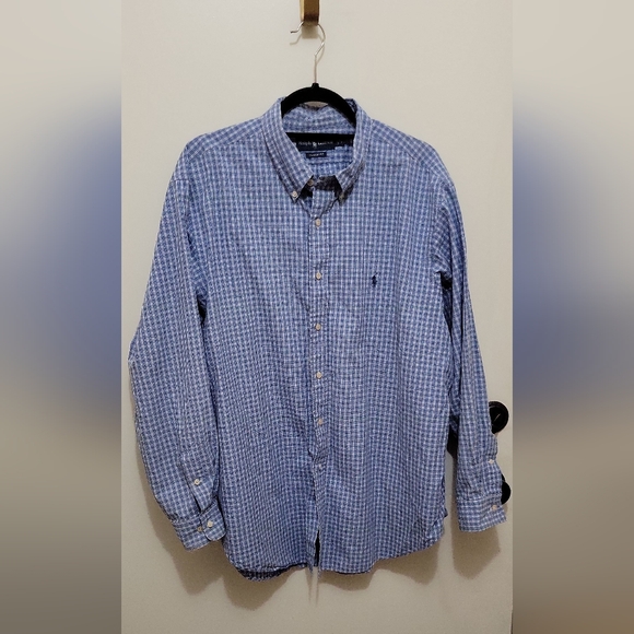 Ralph Lauren Mens Blue Plaid Casual Button Down Long Sleeve Shirt - Size 18 - Picture 1 of 7